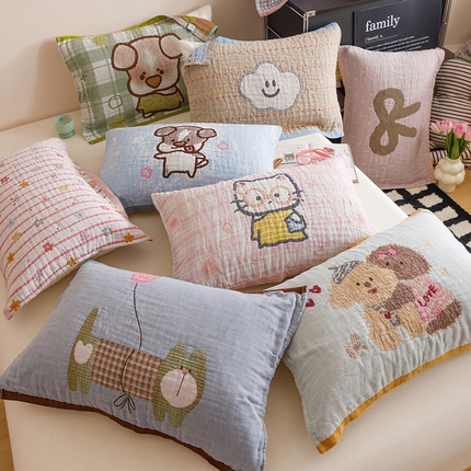 2025新款纯棉全棉纱布枕巾一对装全棉四层纱布 组合