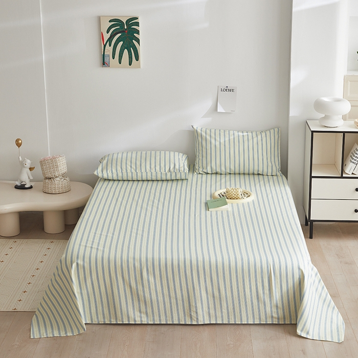 91家纺网 家纺一手货源 找家纺 怡家居 2025新款全棉老粗布床单床笠三件套 初夏-蓝