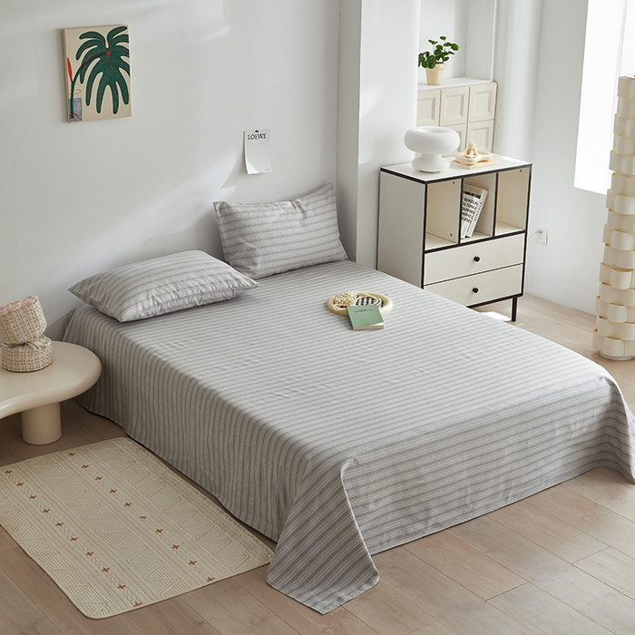 91家纺网 家纺一手货源 找家纺 怡家居 2025新款全棉老粗布床单床笠三件套 彼年-灰