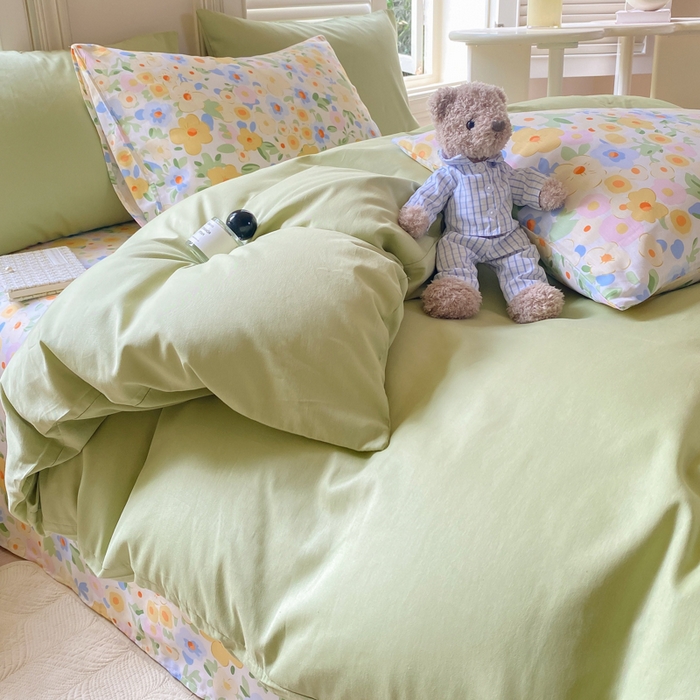 91家纺网 家纺一手货源 找家纺 黑马家居 2025新款全棉喷气13070印花单被套 田苑小风 绿