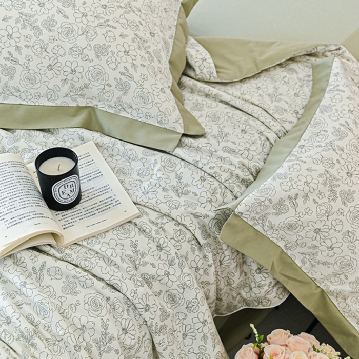 91家纺网 家纺一手货源 找家纺 金喜 2025新款天丝棉大豆印花夏凉被夏被四件套 墨花