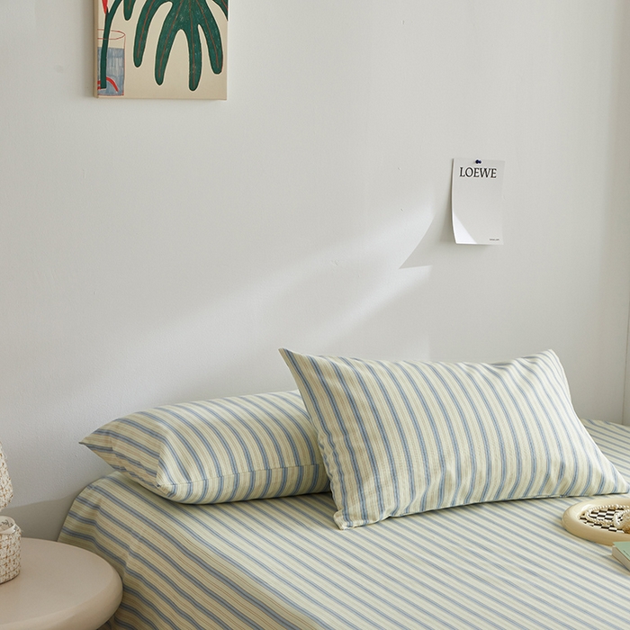 91家纺网 家纺一手货源 找家纺 怡家居 2025新款全棉老粗布床单床笠三件套 初夏-蓝