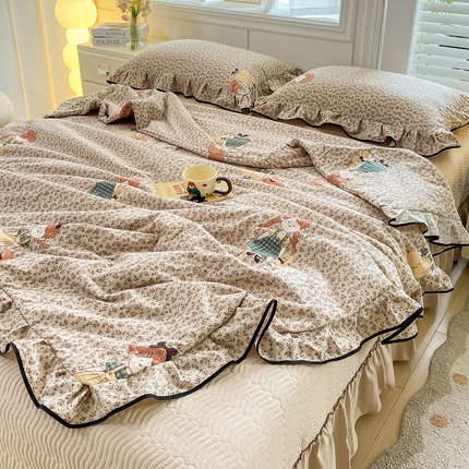 91家纺网 家纺一手货源 找家纺 （总）希朵家纺 2025新款木棉皱皱纱多功能床盖四件套