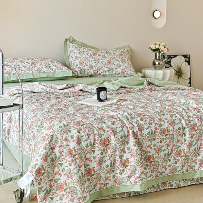 91家纺网 家纺一手货源 找家纺 金喜 2025新款天丝棉大豆印花夏凉被夏被四件套 莫奈