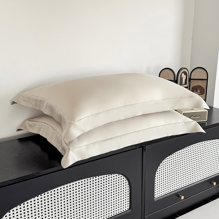 91家纺网 家纺一手货源 找家纺 金喜 2025新款LF级60支莱赛尔天丝枕套宽边枕套 原色