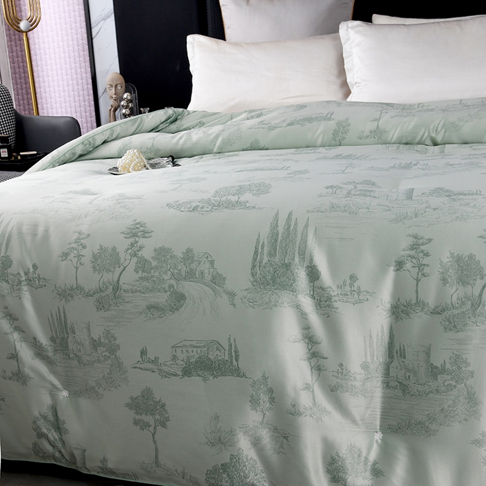 91家纺网 家纺一手货源 找家纺 鑫田家纺 2025新款天丝蚕丝被100%柞蚕丝夏被莱赛尔天丝数码印花 玛瑙绿