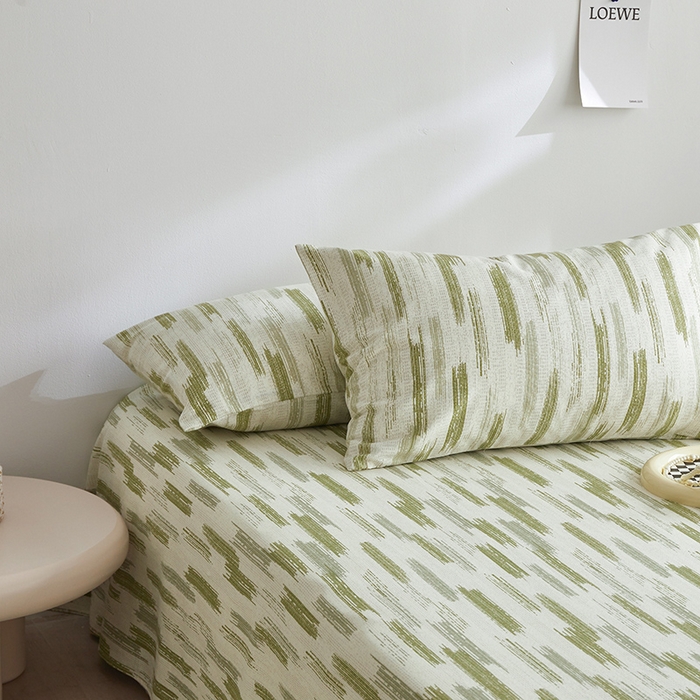 91家纺网 家纺一手货源 找家纺 怡家居 2025新款全棉老粗布床单床笠三件套 时空-绿