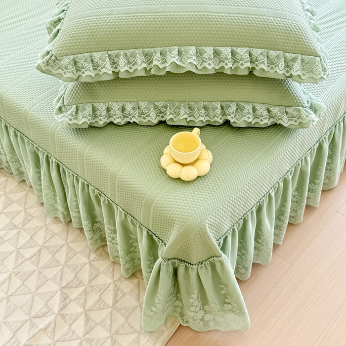91家纺网 家纺一手货源 找家纺 慧菲  2025新款PE高分子凉感席床裙凉席三件套 【6-7斤】 清新绿