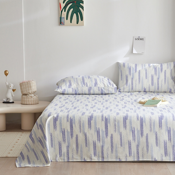 91家纺网 家纺一手货源 找家纺 怡家居 2025新款全棉老粗布床单床笠三件套 时空-蓝