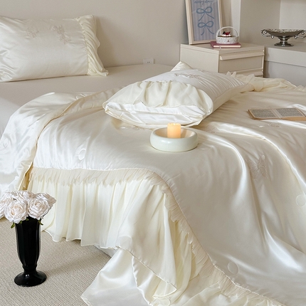 山茶家纺  2025新款水洗天丝刺绣夏被四件套 蝴蝶-白