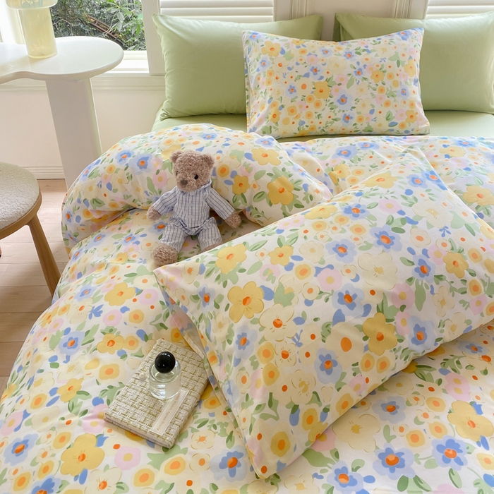 91家纺网 家纺一手货源 找家纺 黑马家居 2025新款全棉喷气13070印花四件套 田苑小风 黄