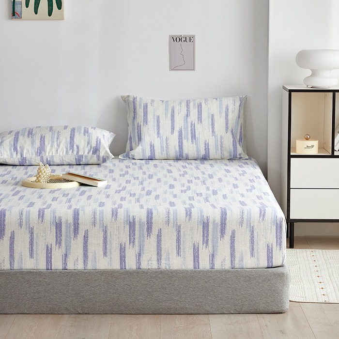 91家纺网 家纺一手货源 找家纺 怡家居 2025新款全棉老粗布床单床笠三件套 时空-蓝