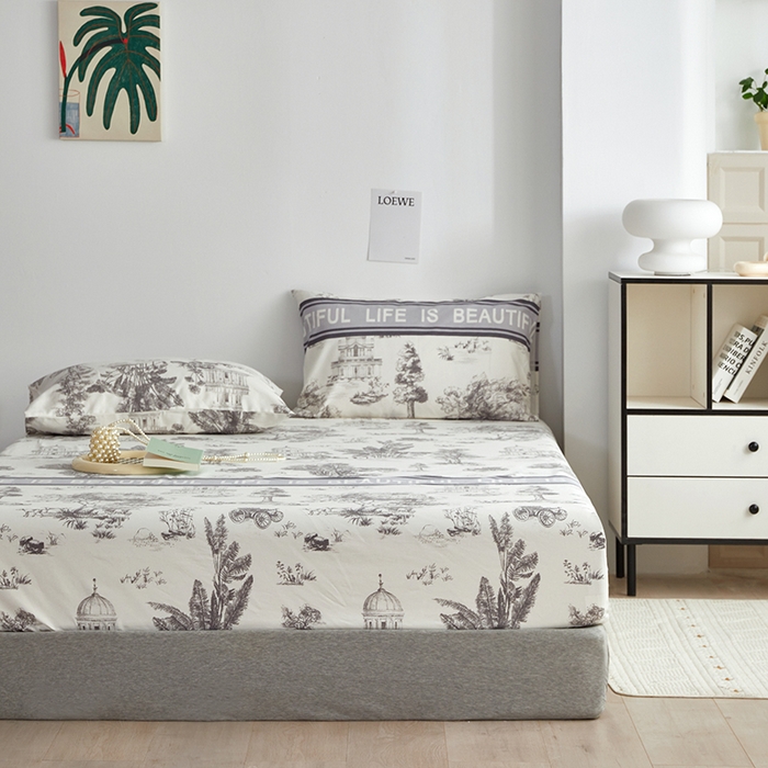 91家纺网 家纺一手货源 找家纺 怡家居 2025新款全棉老粗布床单床笠三件套 云绯