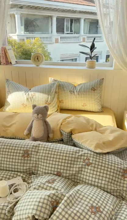 91家纺网 家纺一手货源 找家纺 黑马家居 2025新款全棉喷气13070印花单被套 格雷小熊