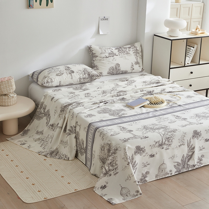 91家纺网 家纺一手货源 找家纺 怡家居 2025新款全棉老粗布床单床笠三件套 云绯