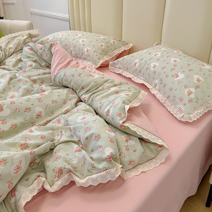 91家纺网 家纺一手货源 找家纺 竹合家纺 2025新款云感皱皱四件套-镂空花边款法式 花边款-情人恰恰