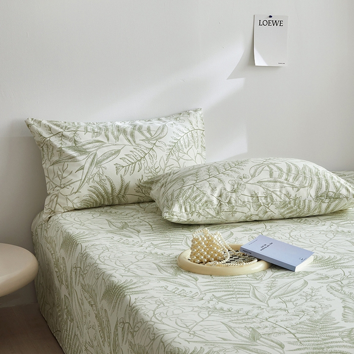 91家纺网 家纺一手货源 找家纺 怡家居 2025新款全棉老粗布床单床笠三件套 云锦-绿