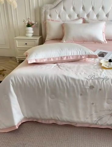 91家纺网 家纺一手货源 找家纺 梦舒羽 2025新款水洗真丝枕套冰丝凉感枕头套夏天薄款枕芯套 奶油浅粉