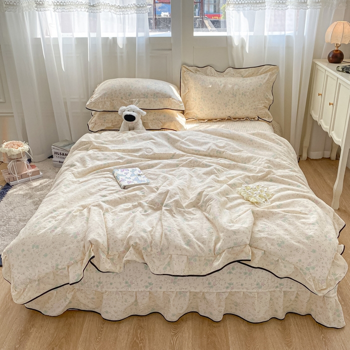 91家纺网 家纺一手货源 找家纺 2025新款云感双层纱夏被四件套-床盖款 薄荷微凉