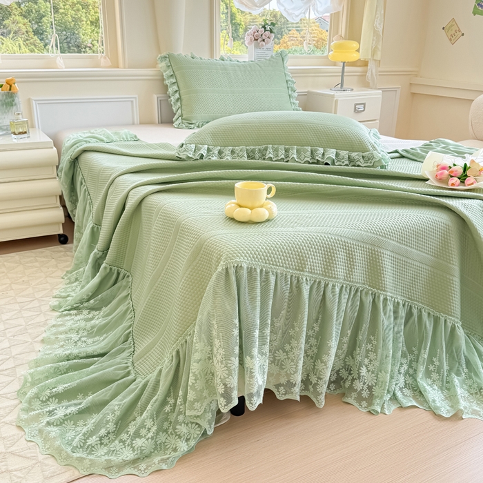 91家纺网 家纺一手货源 找家纺 慧菲  2025新款PE高分子凉感席床裙凉席三件套 【6-7斤】 清新绿