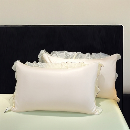 梦舒羽2025新款水洗真丝花边枕套凉感枕头套夏天薄款枕芯套 奶油浅绿