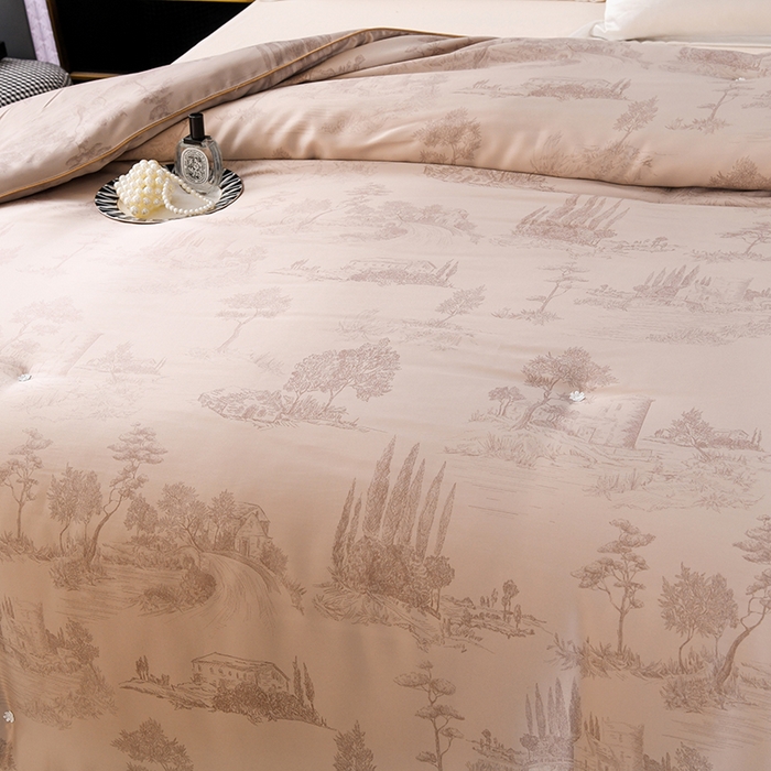 91家纺网 家纺一手货源 找家纺 鑫田家纺 2025新款天丝蚕丝被100%柞蚕丝夏被莱赛尔天丝数码印花 香槟