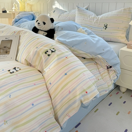 黑马家居 2025新款全棉喷气13070印花四件套 小熊猫