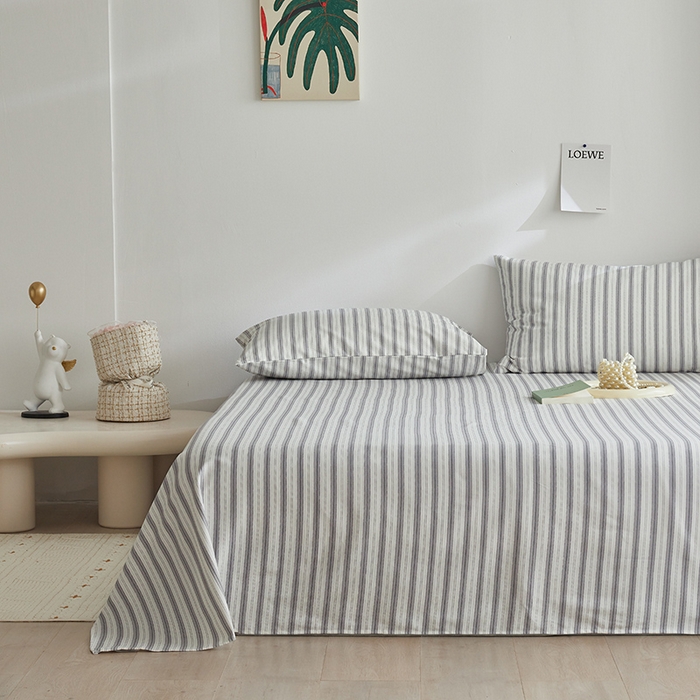 91家纺网 家纺一手货源 找家纺 怡家居 2025新款全棉老粗布床单床笠三件套 初夏-灰