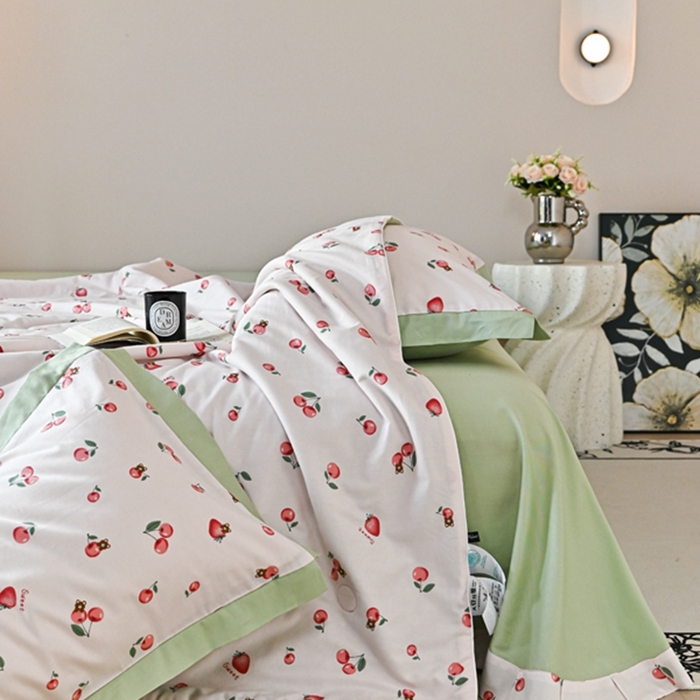 91家纺网 家纺一手货源 找家纺 金喜 2025新款天丝棉大豆印花夏凉被夏被四件套 甜心