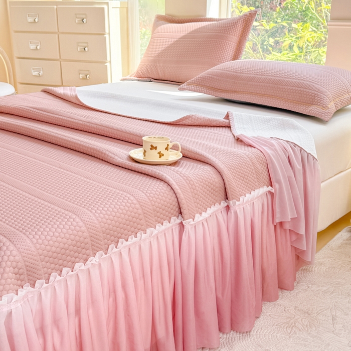 91家纺网 家纺一手货源 找家纺 （总）慧菲 2025新款渐变床裙PE高分子凉感席床裙凉席三件套 