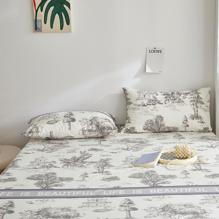 91家纺网 家纺一手货源 找家纺 怡家居 2025新款全棉老粗布床单床笠三件套 云绯