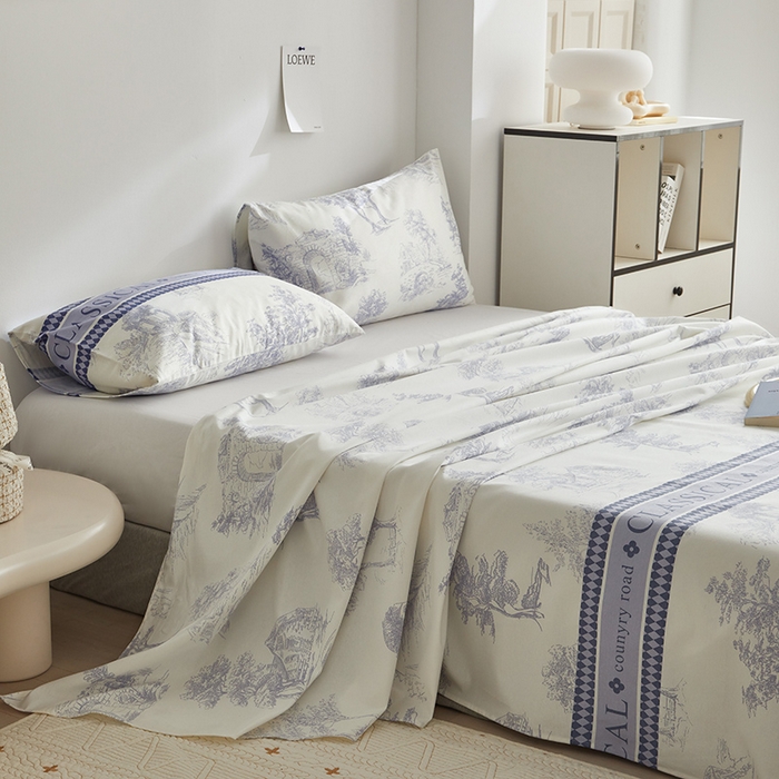 91家纺网 家纺一手货源 找家纺 怡家居 2025新款全棉老粗布床单床笠三件套 无垠