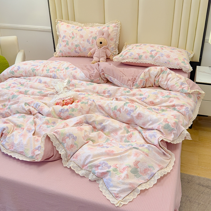 91家纺网 家纺一手货源 找家纺 竹合家纺 2025新款云感皱皱四件套-镂空花边款法式 花边款-若欢