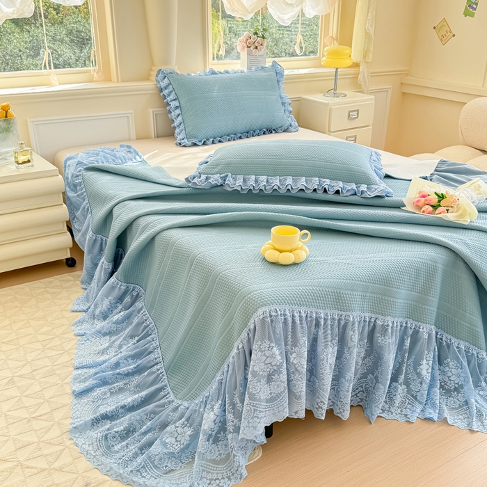 91家纺网 家纺一手货源 找家纺 慧菲  2025新款PE高分子凉感席床裙凉席三件套 【6-7斤】 海盐蓝