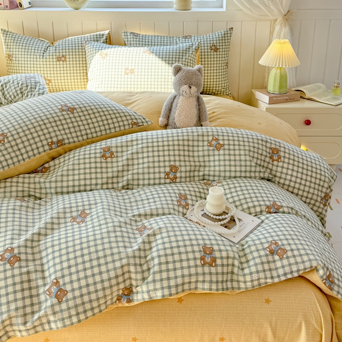 91家纺网 家纺一手货源 找家纺 黑马家居 2025新款全棉喷气13070印花单被套 格雷小熊