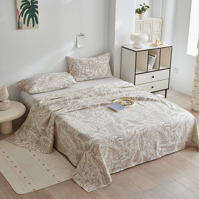 91家纺网 家纺一手货源 找家纺 怡家居 2025新款全棉老粗布床单床笠三件套 云锦-咖