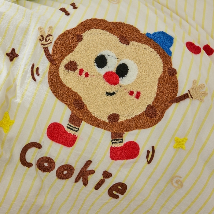 91家纺网 家纺一手货源 找家纺 徕米家居  2025新款色织全棉水洗棉毛巾绣四件套 条纹曲奇