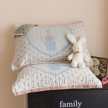 2025新款纯棉全棉纱布枕巾一对装全棉四层纱布 心心小象