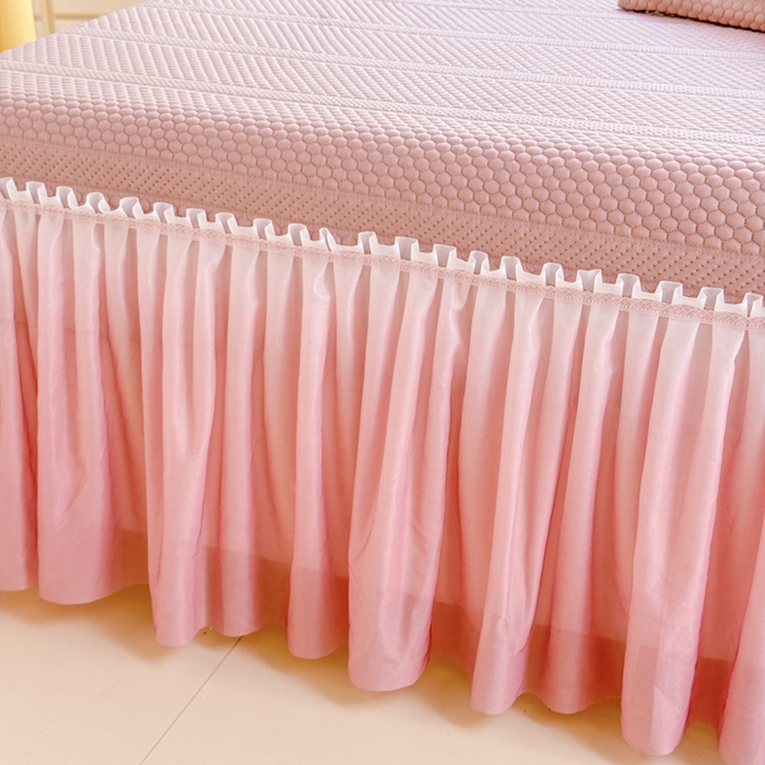 91家纺网 家纺一手货源 找家纺 慧菲 2025新款渐变床裙PE高分子凉感席床裙凉席三件套  少女粉