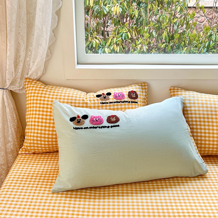 91家纺网 家纺一手货源 找家纺 徕米家居  2025新款色织全棉水洗棉毛巾绣四件套 顽皮狗