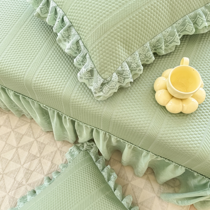 91家纺网 家纺一手货源 找家纺 慧菲  2025新款PE高分子凉感席床裙凉席三件套 【6-7斤】 清新绿