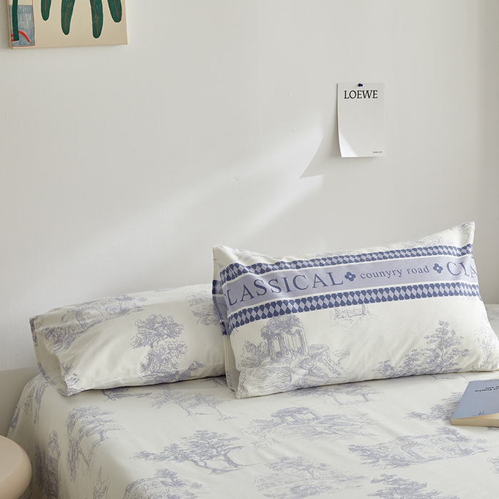 91家纺网 家纺一手货源 找家纺 怡家居 2025新款全棉老粗布床单床笠三件套 无垠