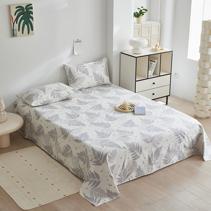 91家纺网 家纺一手货源 找家纺 怡家居 2025新款全棉老粗布床单床笠三件套 晴岚-灰