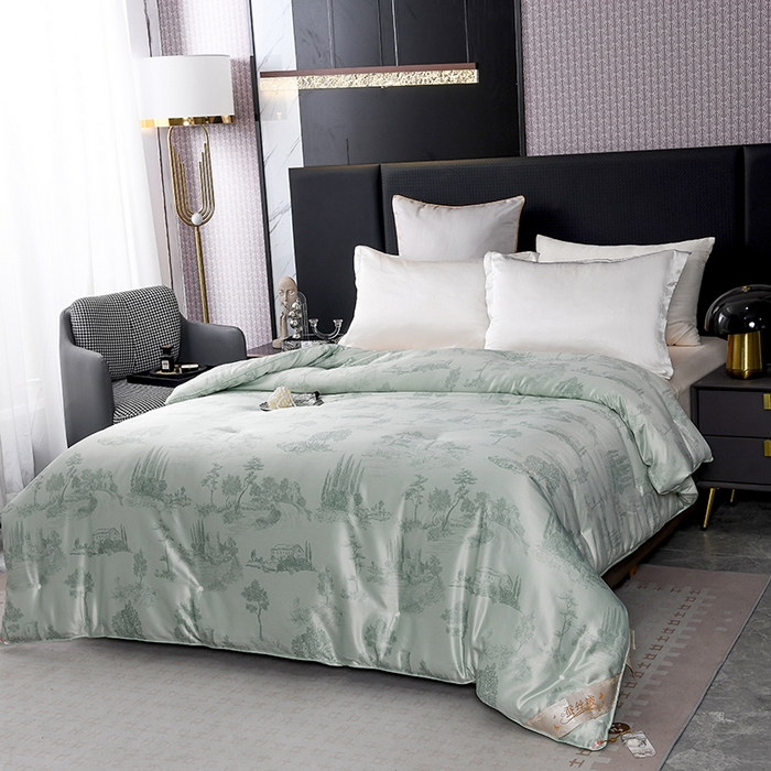 91家纺网 家纺一手货源 找家纺 鑫田家纺 2025新款天丝蚕丝被100%柞蚕丝夏被莱赛尔天丝数码印花 玛瑙绿