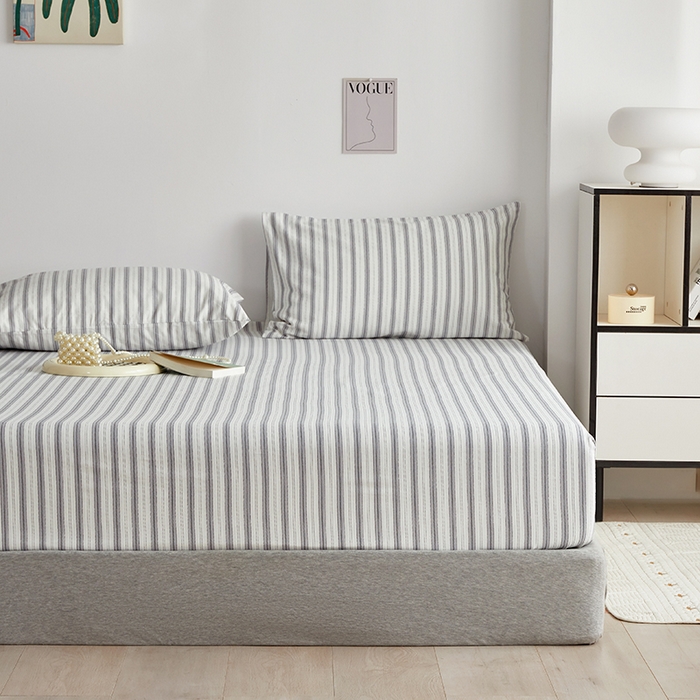 91家纺网 家纺一手货源 找家纺 怡家居 2025新款全棉老粗布床单床笠三件套 初夏-灰