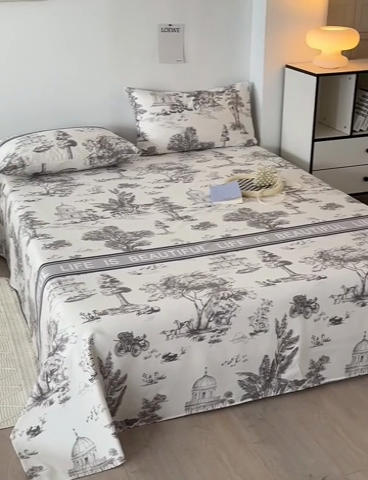 91家纺网 家纺一手货源 找家纺 怡家居 2025新款全棉老粗布床单床笠三件套 云绯