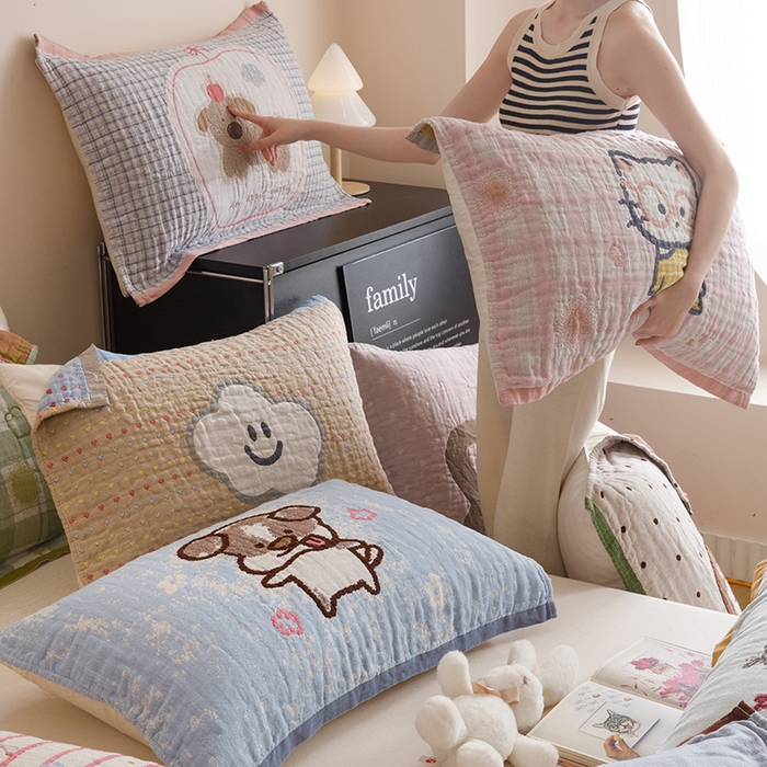 91家纺网 家纺一手货源 找家纺 2025新款纯棉全棉纱布枕巾一对装全棉四层纱布 组合