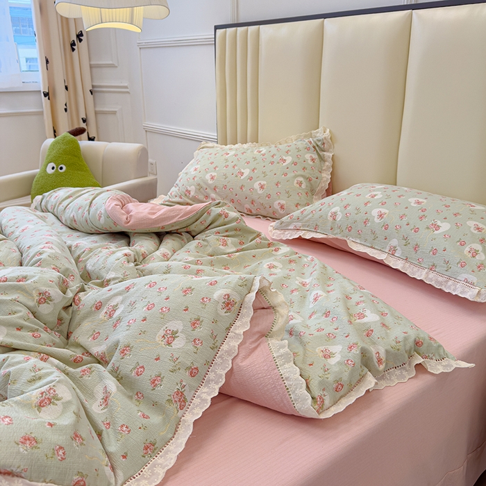 91家纺网 家纺一手货源 找家纺 竹合家纺 2025新款云感皱皱四件套-镂空花边款法式 花边款-情人恰恰