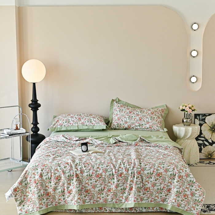 91家纺网 家纺一手货源 找家纺 金喜 2025新款天丝棉大豆印花夏凉被夏被四件套 莫奈