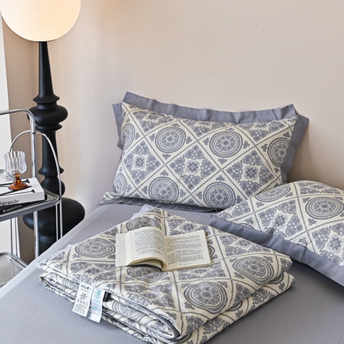 91家纺网 家纺一手货源 找家纺 金喜 2025新款天丝棉大豆印花夏凉被夏被四件套 莱雅